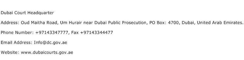 Dubai Court Headquarter Address Contact Number