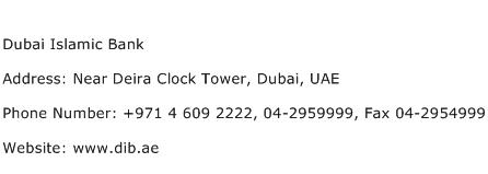 Dubai Islamic Bank Address Contact Number
