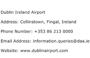 Dublin Ireland Airport Address Contact Number