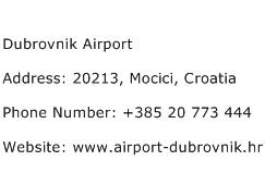 Dubrovnik Airport Address Contact Number