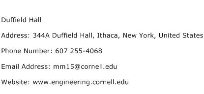 Duffield Hall Address Contact Number
