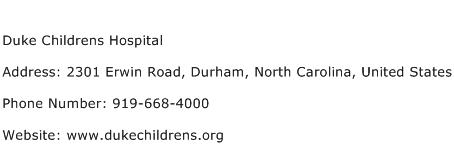 Duke Childrens Hospital Address Contact Number