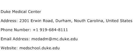 Duke Medical Center Address Contact Number