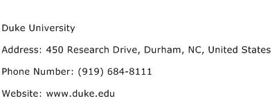 Duke University Address Contact Number