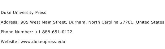 Duke University Press Address Contact Number
