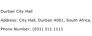 Durban City Hall Address Contact Number