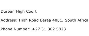 Durban High Court Address Contact Number