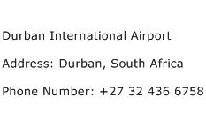 Durban International Airport Address Contact Number