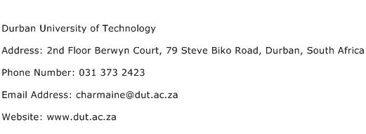Durban University of Technology Address Contact Number