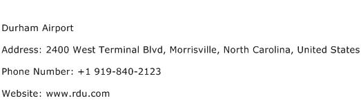 Durham Airport Address Contact Number