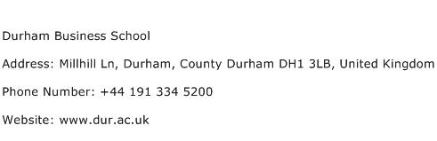 Durham Business School Address Contact Number