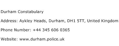 Durham Constabulary Address Contact Number