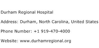 Durham Regional Hospital Address Contact Number
