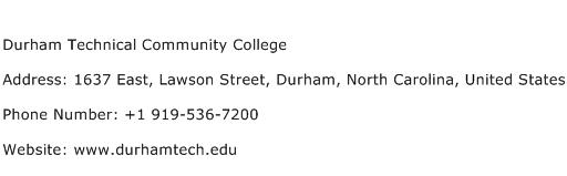 Durham Technical Community College Address Contact Number