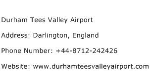 Durham Tees Valley Airport Address Contact Number