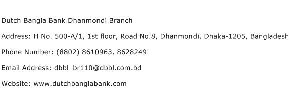 Dutch Bangla Bank Dhanmondi Branch Address Contact Number