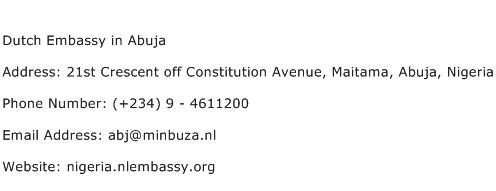 Dutch Embassy in Abuja Address Contact Number