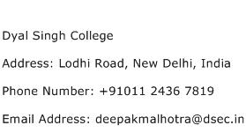 Dyal Singh College Address Contact Number