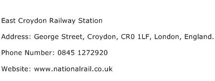 East Croydon Railway Station Address Contact Number