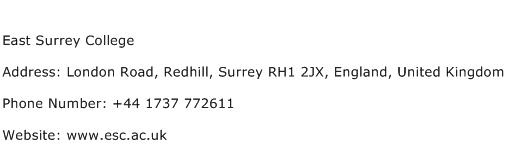 East Surrey College Address Contact Number