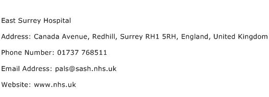 East Surrey Hospital Address Contact Number