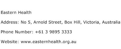 Eastern Health Address Contact Number
