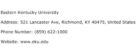 Eastern Kentucky University Address Contact Number