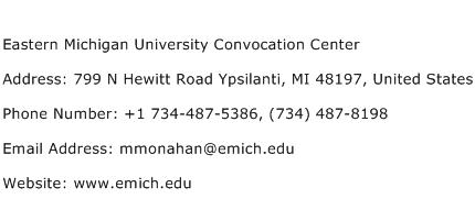 Eastern Michigan University Convocation Center Address Contact Number