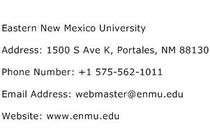 Eastern New Mexico University Address Contact Number