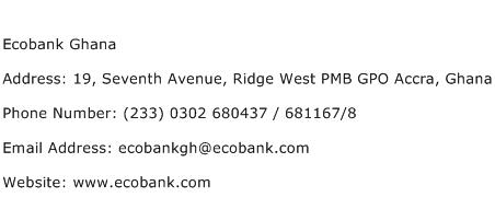 Ecobank Ghana Address Contact Number