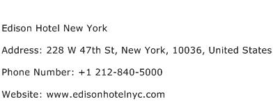 Edison Hotel New York Address Contact Number