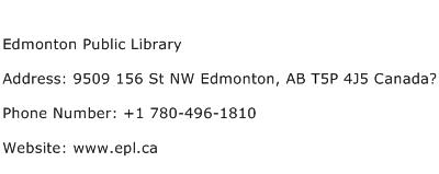 Edmonton Public Library Address Contact Number