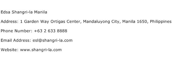 Edsa Shangri la Manila Address Contact Number