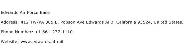 Edwards Air Force Base Address Contact Number
