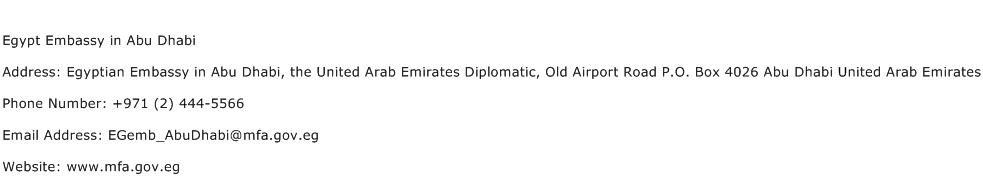 Egypt Embassy in Abu Dhabi Address Contact Number