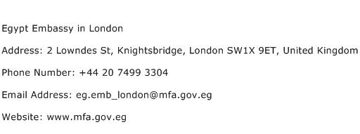 Egypt Embassy in London Address Contact Number