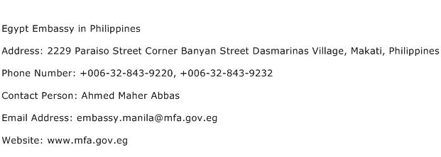 Egypt Embassy in Philippines Address Contact Number