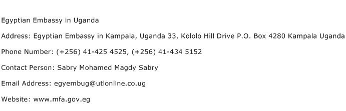 Egyptian Embassy in Uganda Address Contact Number