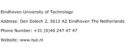 Eindhoven University of Technology Address Contact Number