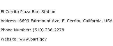 El Cerrito Plaza Bart Station Address Contact Number