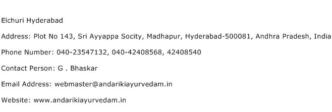 Elchuri Hyderabad Address Contact Number