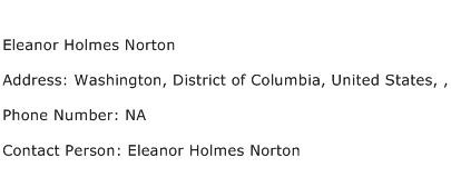 Eleanor Holmes Norton Address Contact Number