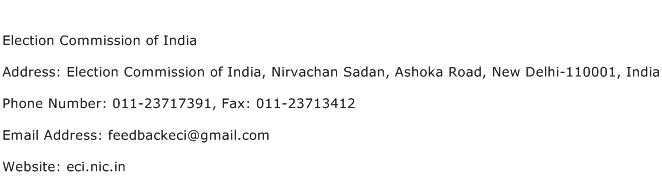Election Commission of India Address Contact Number