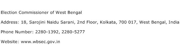 Election Commissioner of West Bengal Address Contact Number
