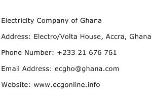 Electricity Company of Ghana Address Contact Number