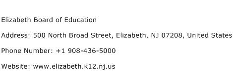 Elizabeth Board of Education Address Contact Number