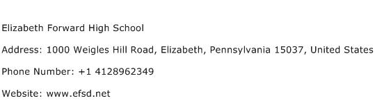 Elizabeth Forward High School Address Contact Number