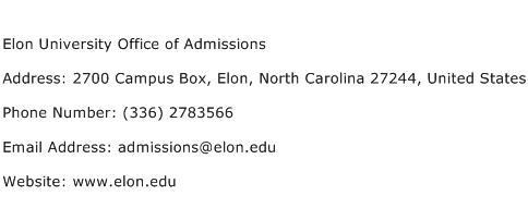 Elon University Office of Admissions Address Contact Number