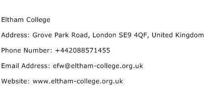 Eltham College Address Contact Number