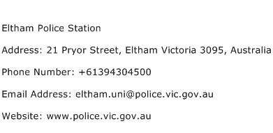 Eltham Police Station Address Contact Number